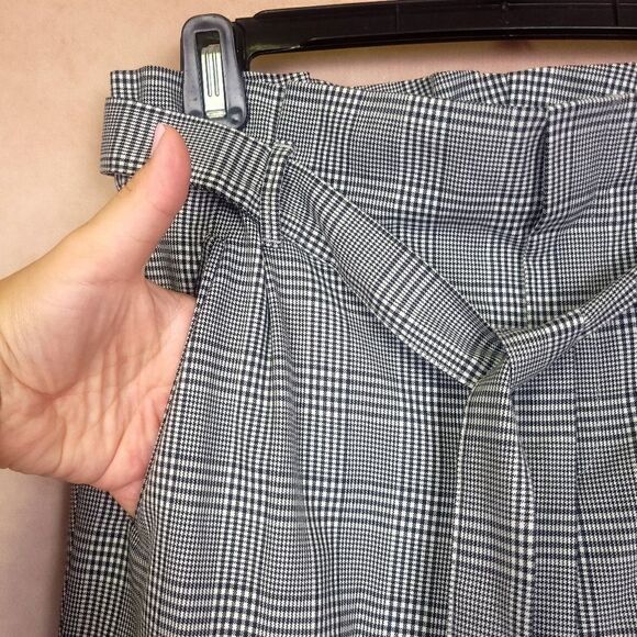 Zara Trafaluc Gray White Plaid Paper Bag Ankle Pants Slacks Front Tie Small - Picture 3 of 6